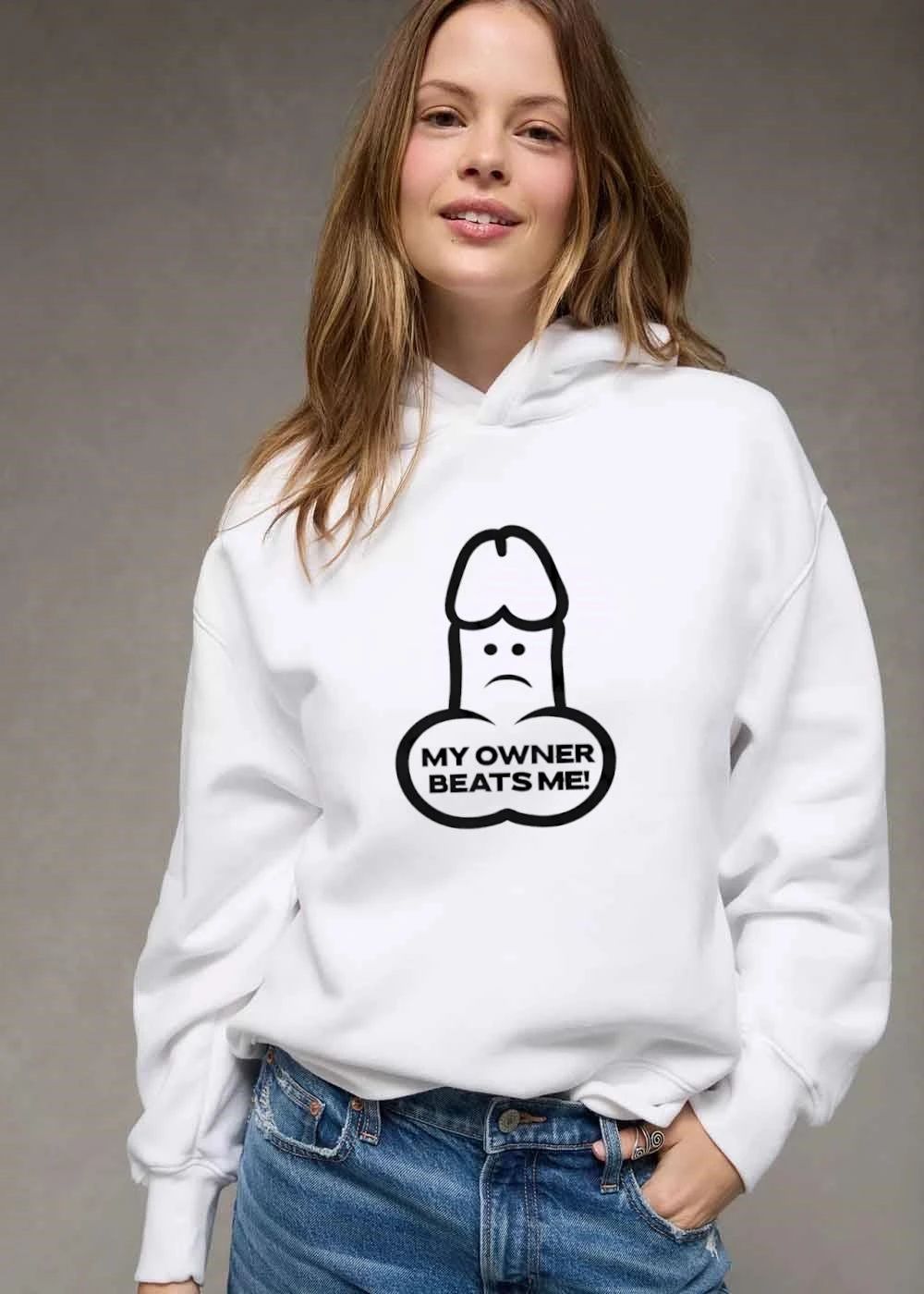 Funny My Owner Beats Me Sad Frowning Cartoon Penis Line Art shirt