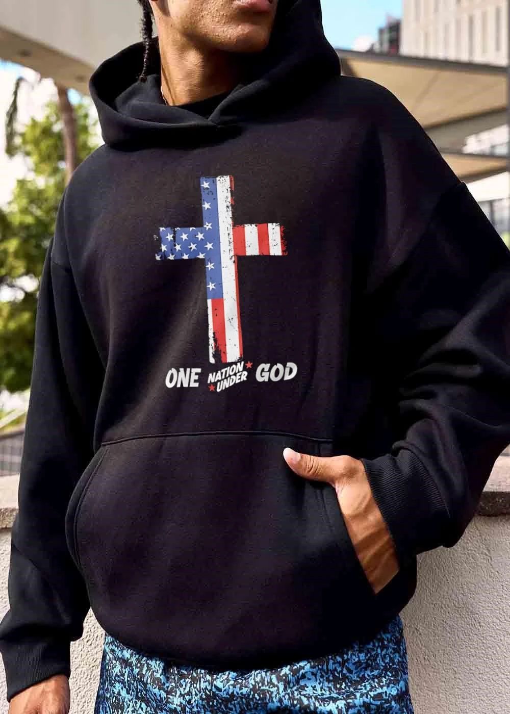One Nation Under God Distressed Christian Cross American Flag shirt