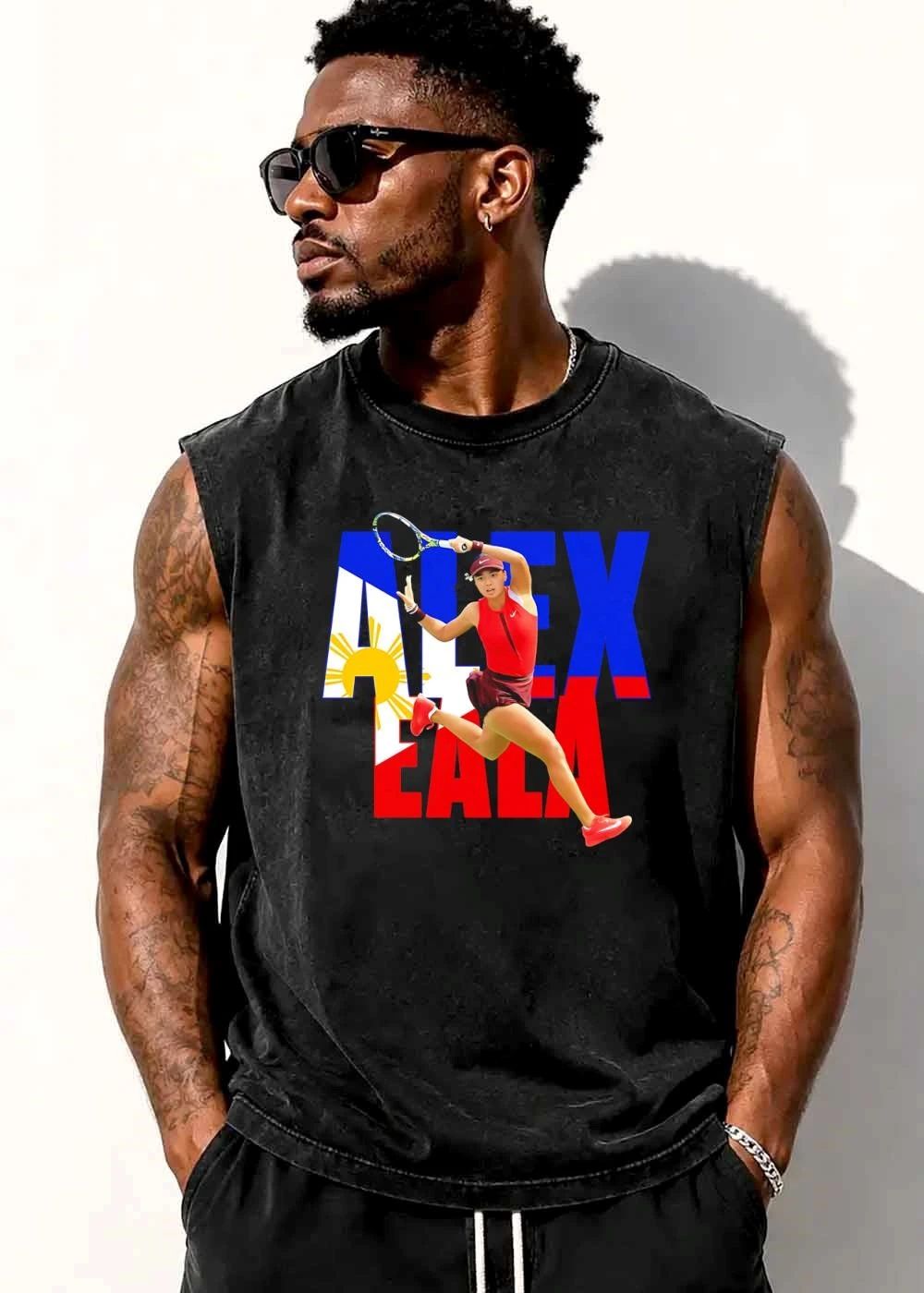 Alex Eala Female Tennis Player Midair Action Shot Philippine Flag Typography shirt