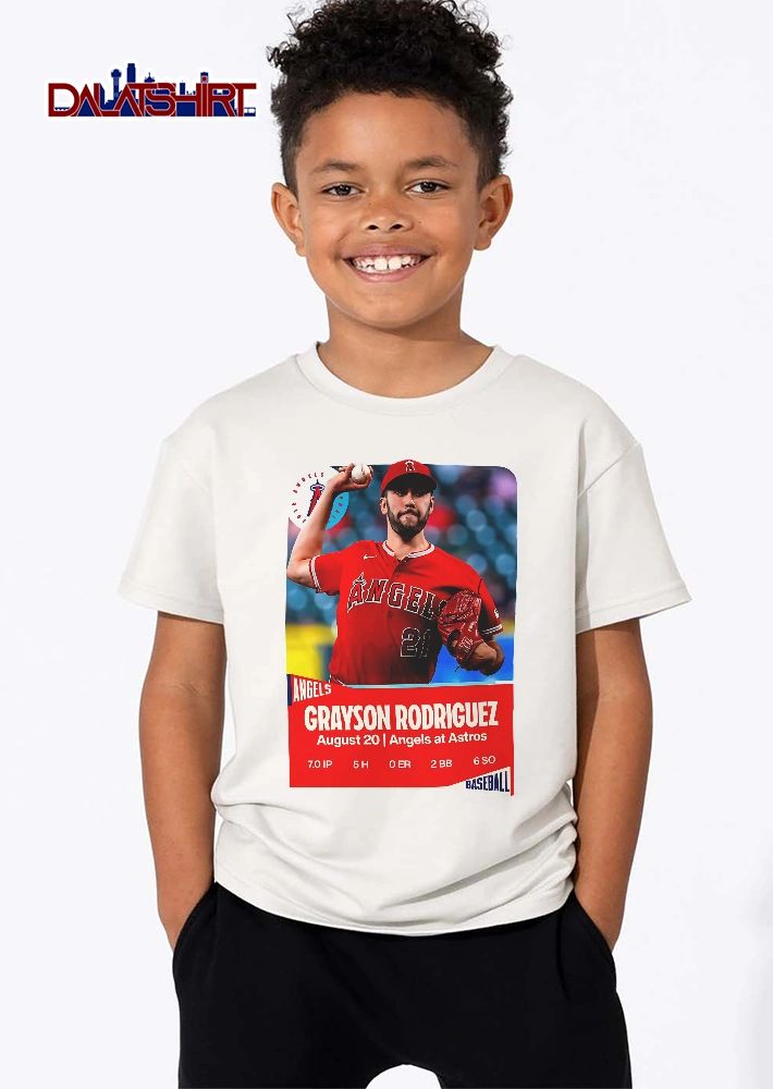 Los Angeles Angels MLB Grayson Rodriguez August 20 At Astros Pitcher Throwing Ball Trading Card shirt