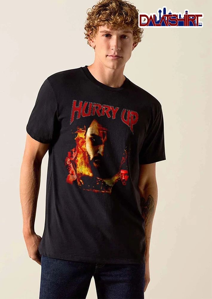 Hurry Up Shadowed Bearded Character Burning House Bootleg shirt