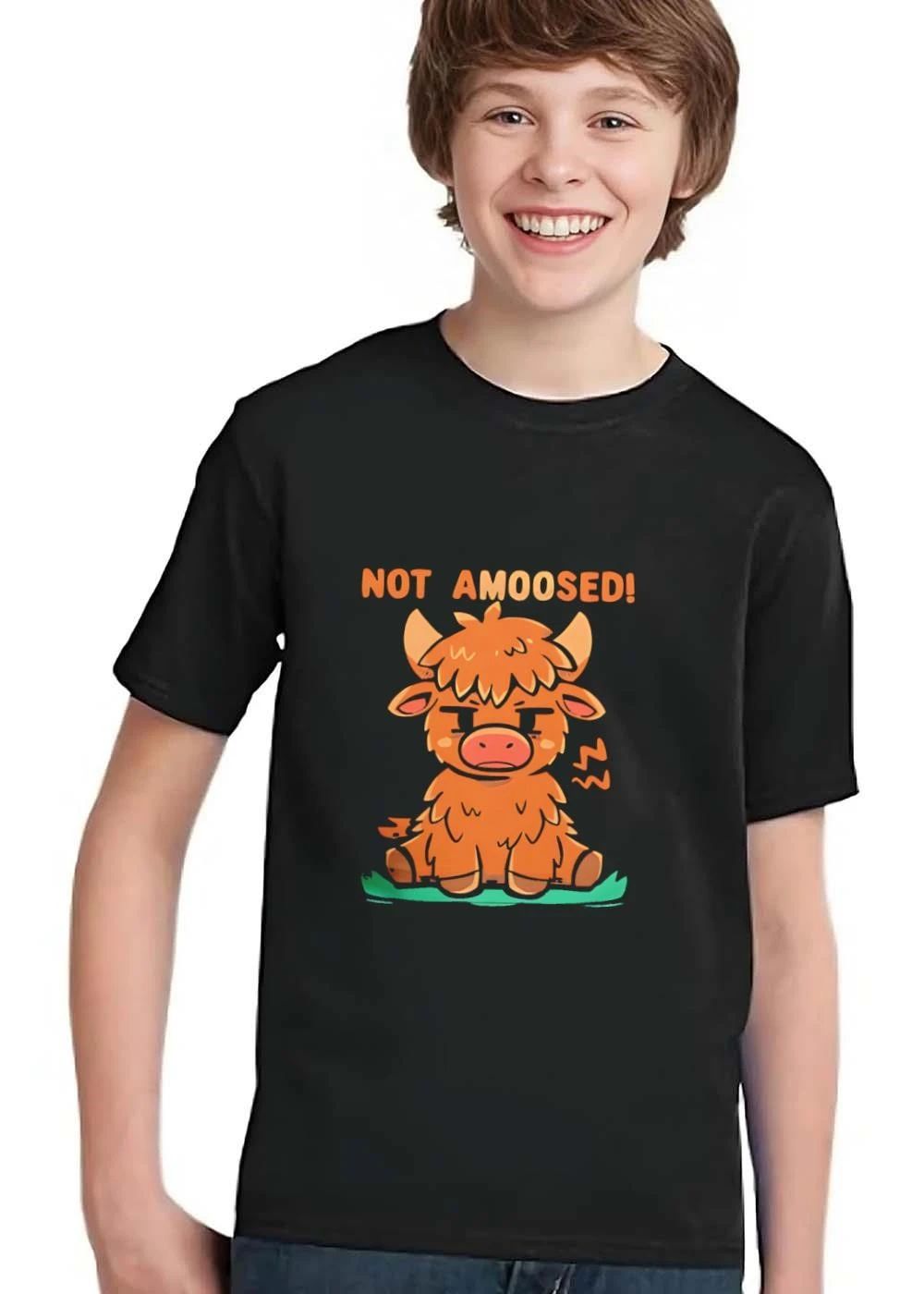 Not Amoosed Cartoon Annoyed Fluffy Highland Cow Sitting shirt