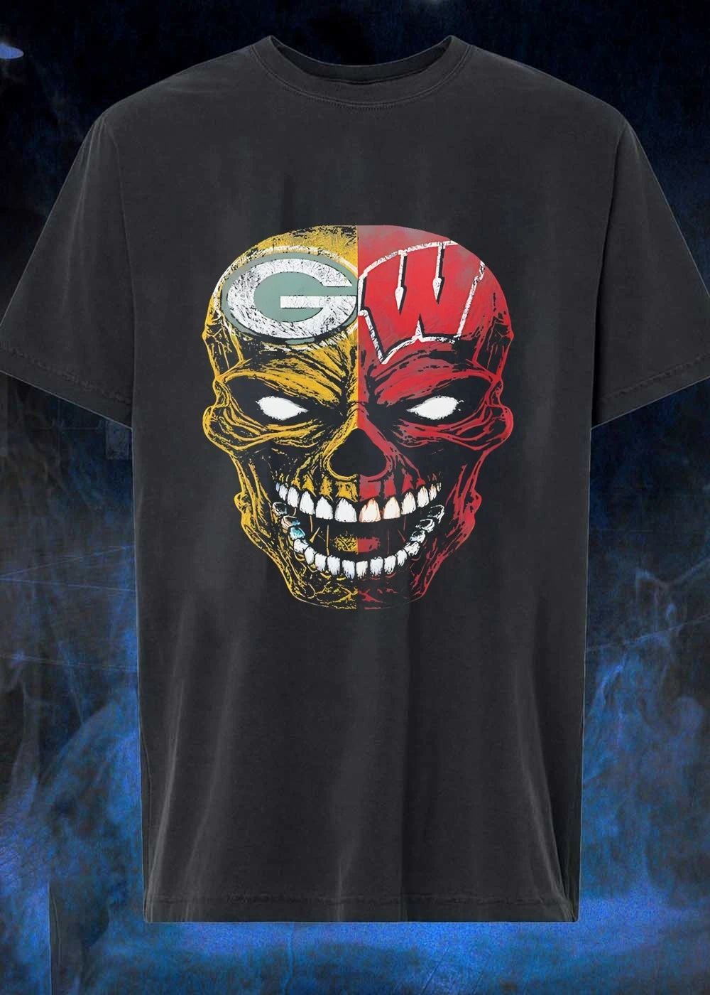 Wisconsin Fan Gear Green Bay Packers Badgers Skull T-Shirt