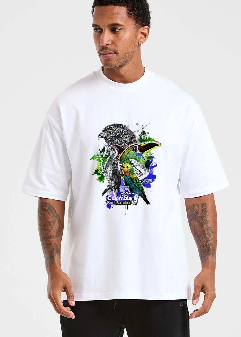Colombia Bird Paradise Roadside Hawk Lineated Woodpecker Emerald Toucanet Watercolor Splatter Collage shirt