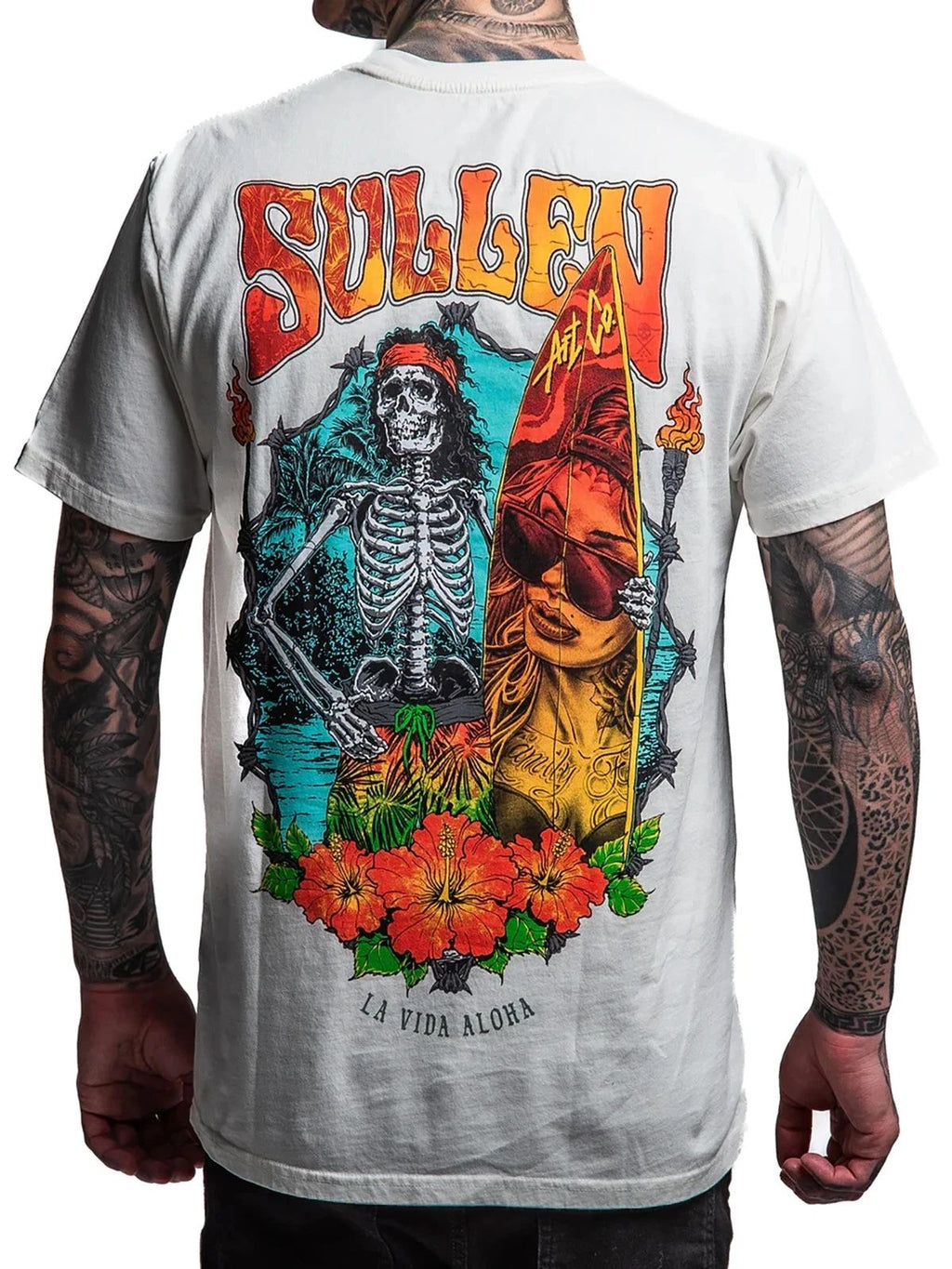 Sullen Men's La Vida Aloha Short Sleeve Premium T-shirt Skeleton Surfer Tee