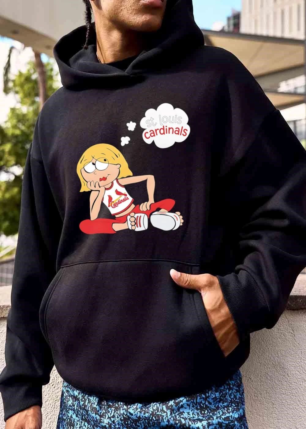 St Louis Cardinals MLB Blonde Girl Sitting Thought Bubble Cartoon shirt