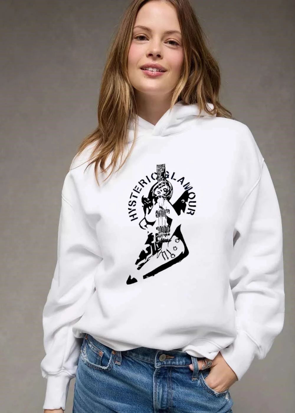 Hysteric Glamour Black White Stencil Girl Electric Guitar shirt