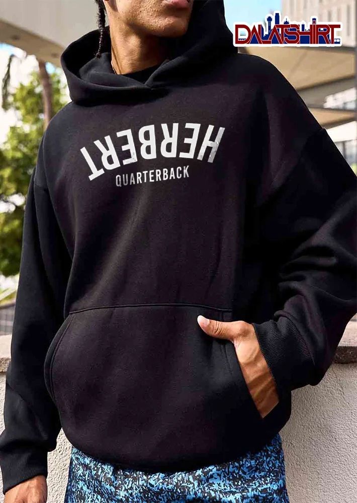 Quarterback Herbert Upside Down Curved Text Inverted Typography shirt