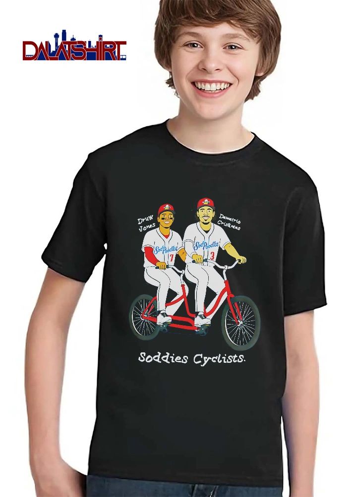 Amarillo Sod Poodles Soddies Cyclists Druw Jones Demetrio Crisantes Cartoon Caricature Riding Tandem Bicycle shirt