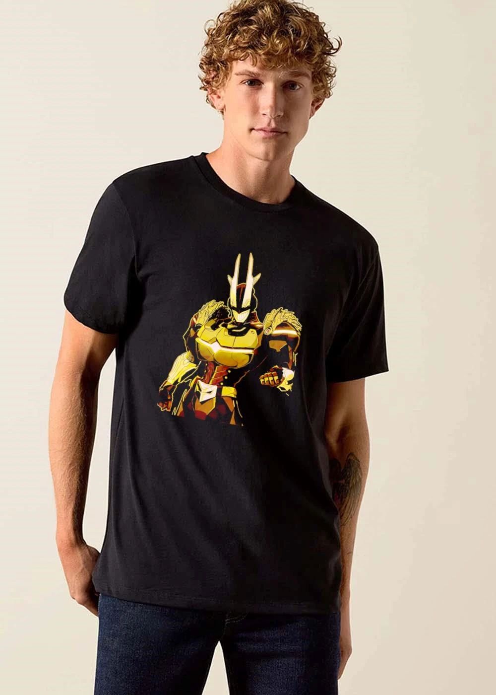 Yellow Armored Mech Superhero Glowing Smile Helmet Portrait shirt