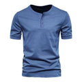 New Mens Henley Grandad Solid T Shirts Tee Summer Short Sleeve Casual Loose Tops