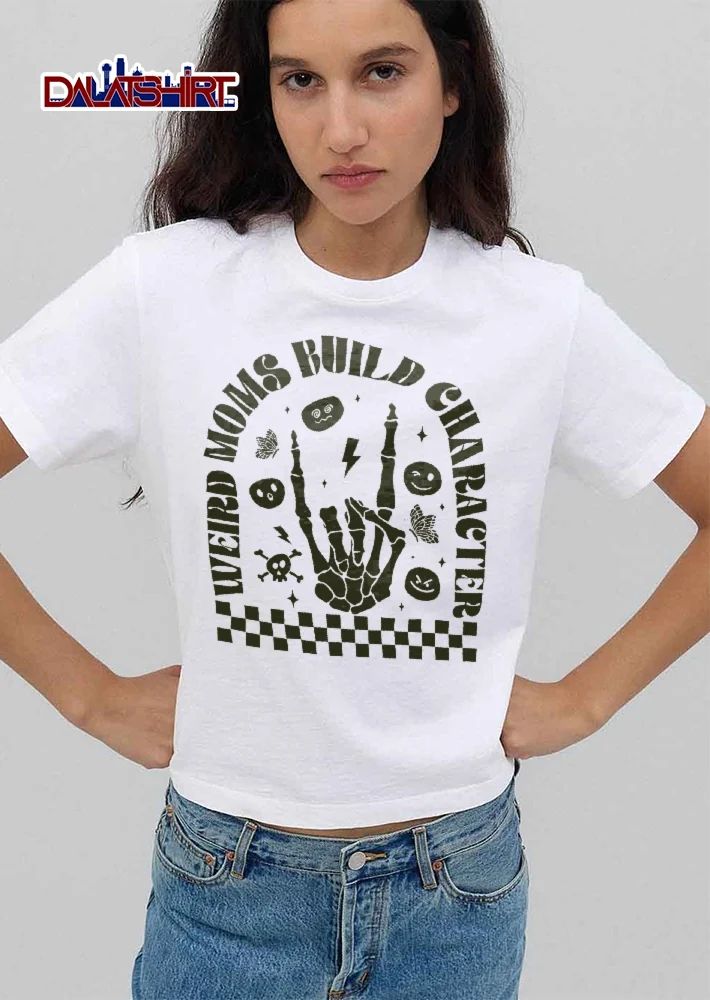 Weird Moms Build Character Skeleton Hand Rock On Checkered Pattern shirt