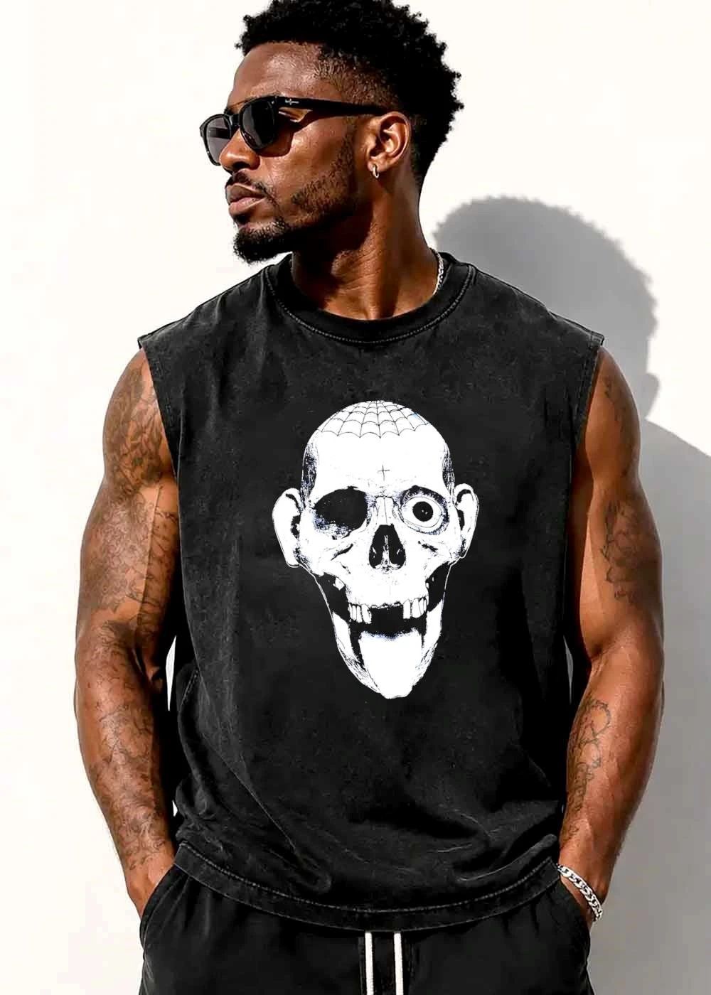 Monochrome Skeleton Spiderweb Eyeball Tongue Illustration shirt