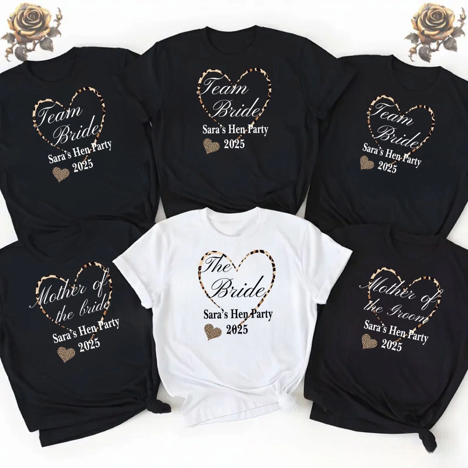 Personalised Hen Party T Shirts, Team Bride Group T Shirt ,Leopard Hen party