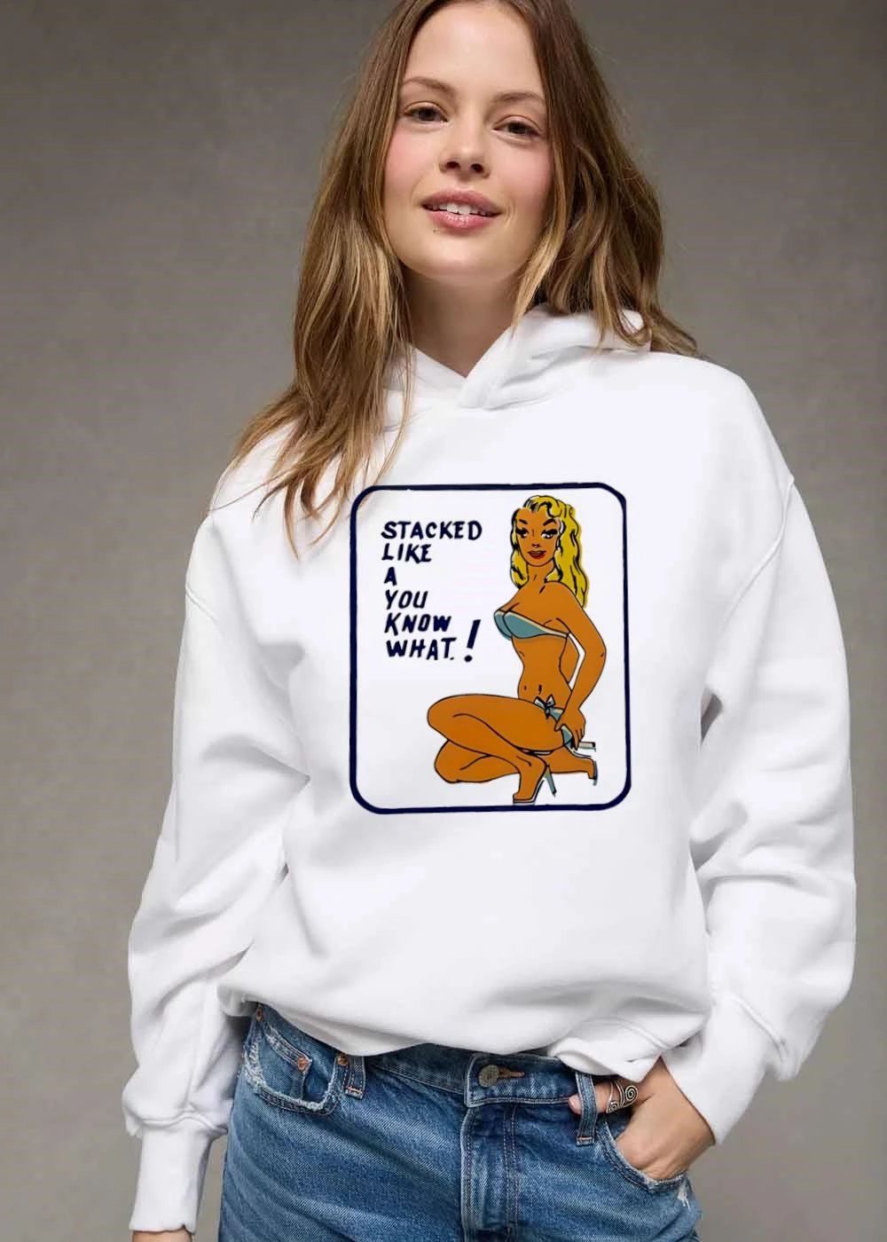Stacked Like A You Know What Vintage Cartoon Blonde Pinup Girl Bikini shirt