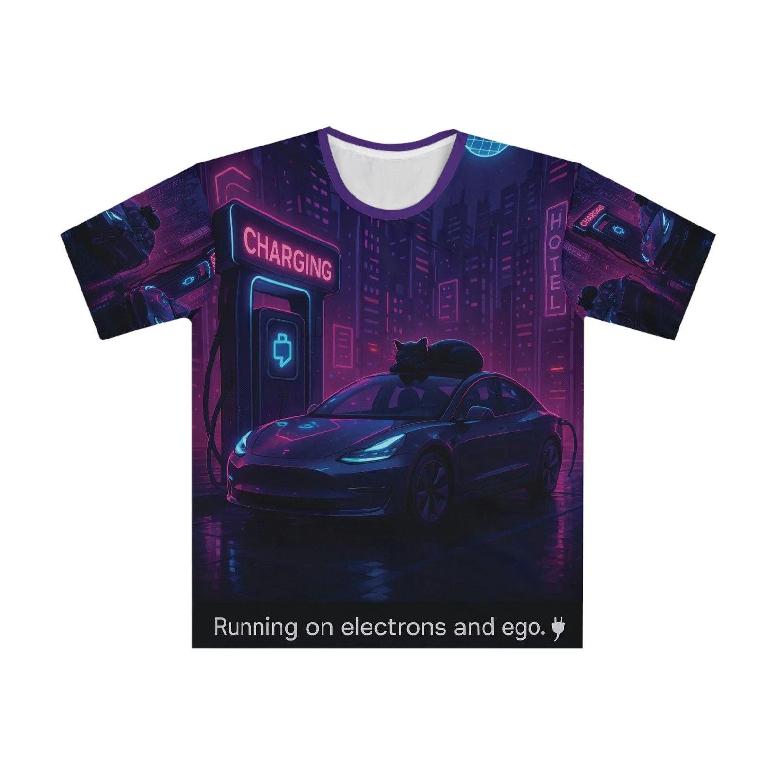 Neon Cat Electric Vibes T-Shirt, Stylish Graphic Tee, Unique Streetwear