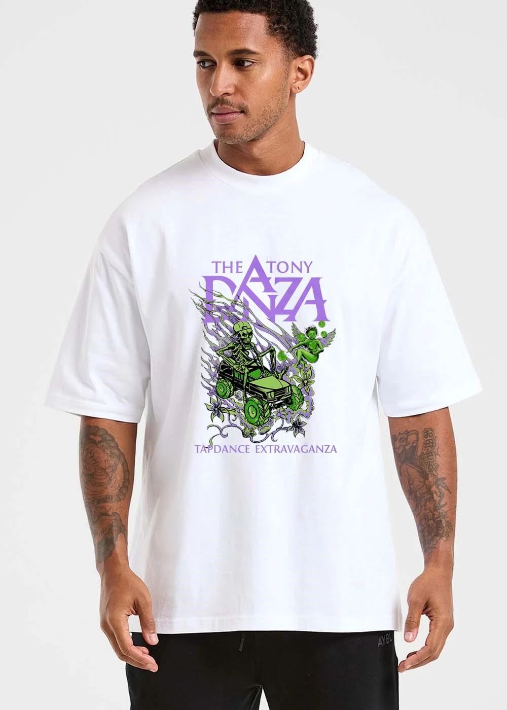 The Tony Danza Tapdance Extravaganza Green Skeleton Driving Monster Truck Purple Flames shirt