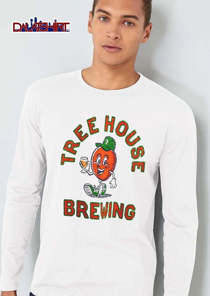 Tree House Brewing Cartoon Peach Mascot Walking Beer Glass Cap Sneakers Distressed Retro shirt