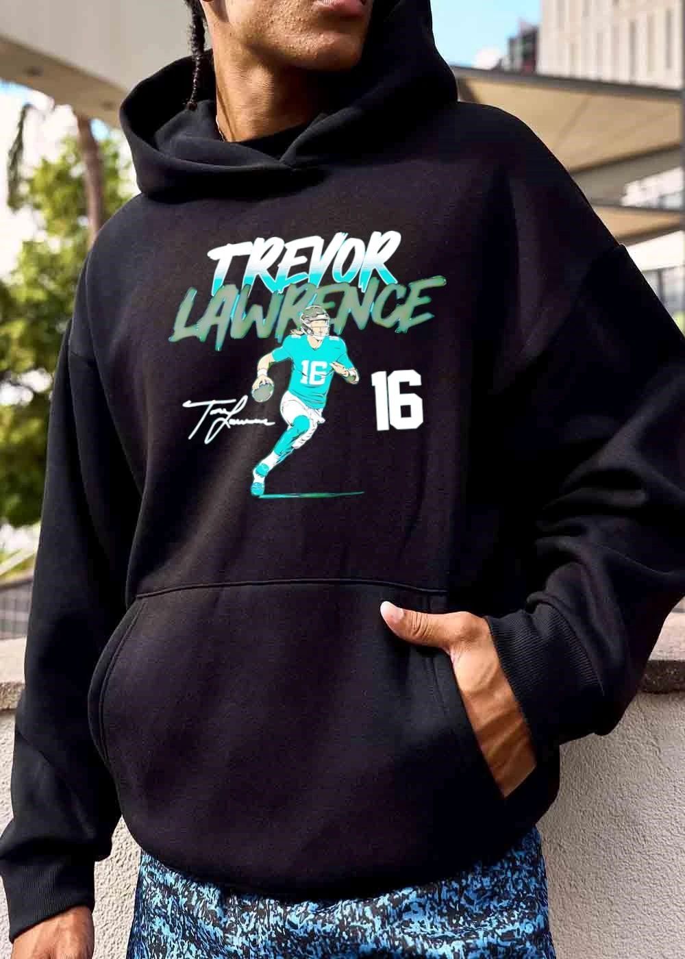 Trevor Lawrence 16 Signature Cartoon Quarterback Running With Football shirt