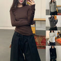 Women Slim Fit Long Sleeve TShirt Base Shirt Waist Cinched Shoulder Regular Fit