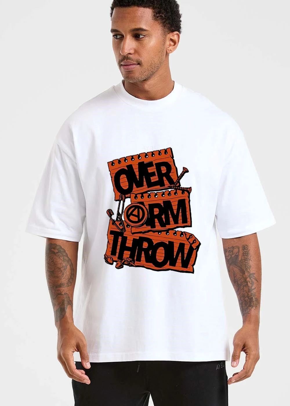 Overarm Throw Orange Torn Notepad Safety Pins Screws shirt