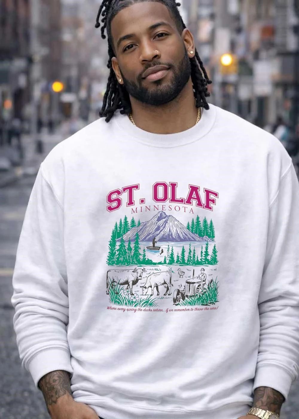 Where Every Spring The Ducks Return If We Remember To Throw The Corn St Olaf Minnesota Fisherman Cows Tractor Shirt