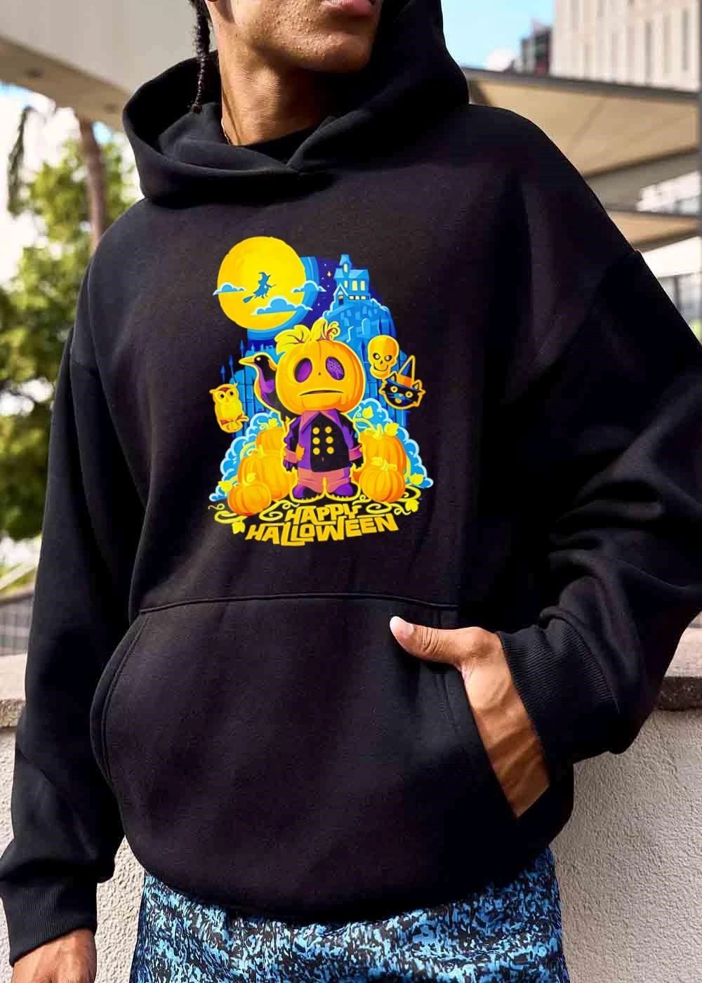 Happy Halloween Cartoon Pumpkin Character Crow Haunted House Moon shirt