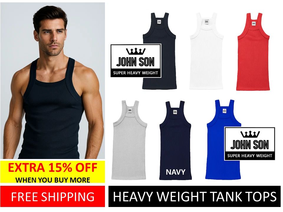 Men’s G-Unit Style Tank Top Heavyweight Muscle Shirt Square Cut Cotton [JOHN SON