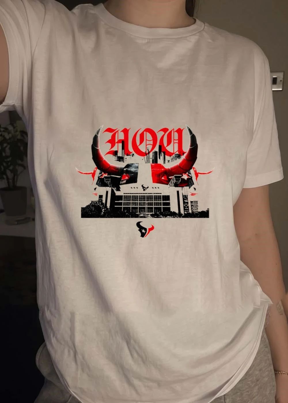 HOU Houston Texans Logo Skyline Bull Horns T-Shirt