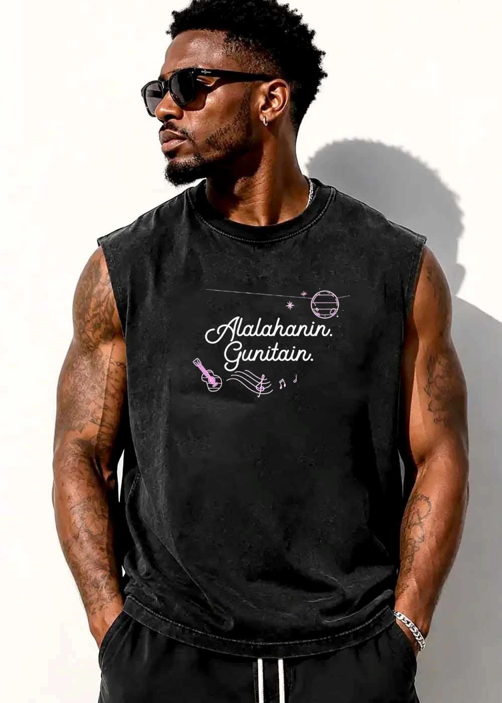 Alalahanin Gunitain Pink Line Art Guitar Music Notes Planet shirt