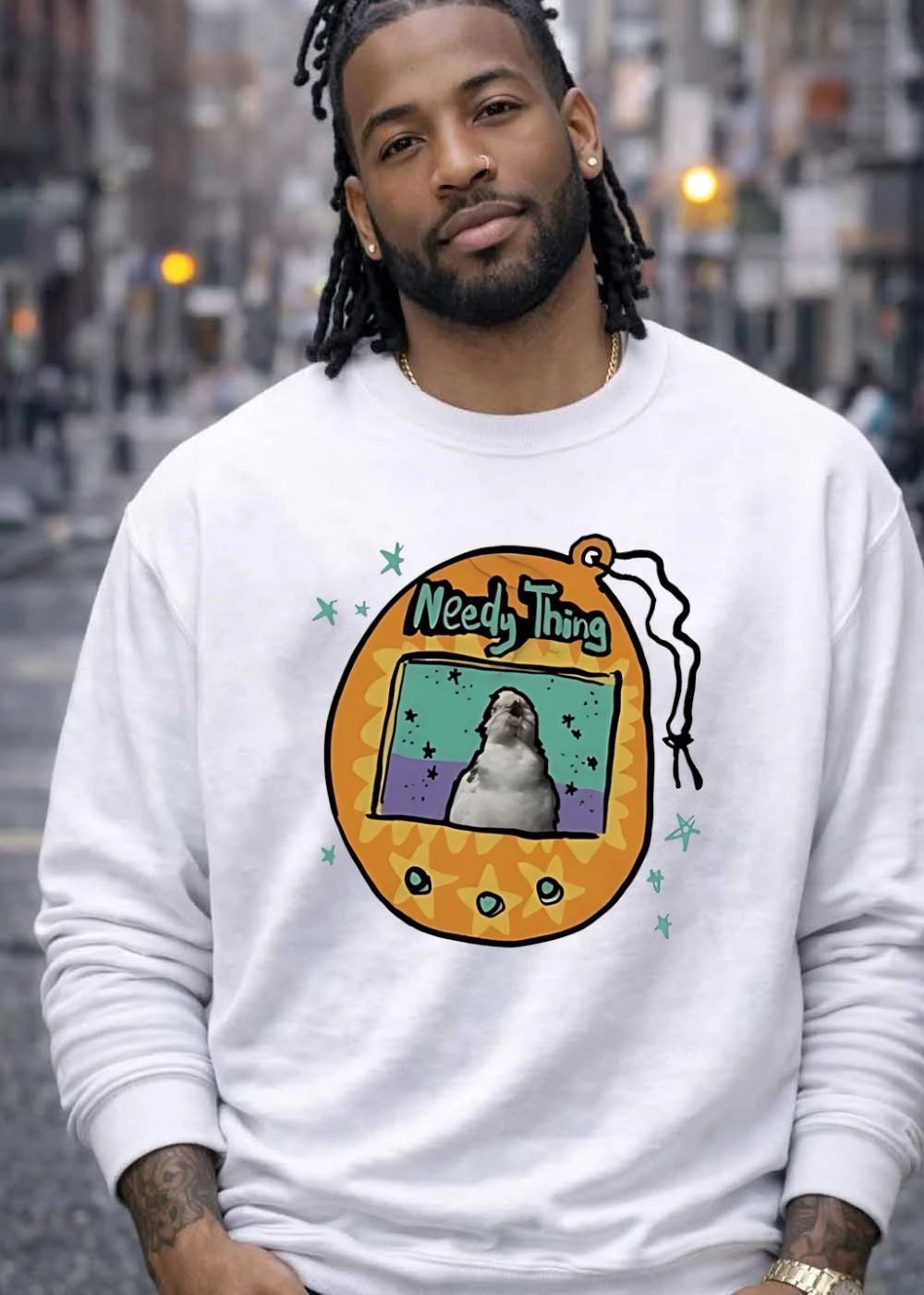 Needy Thing Cartoon Screaming Cockatiel Virtual Pet Device shirt