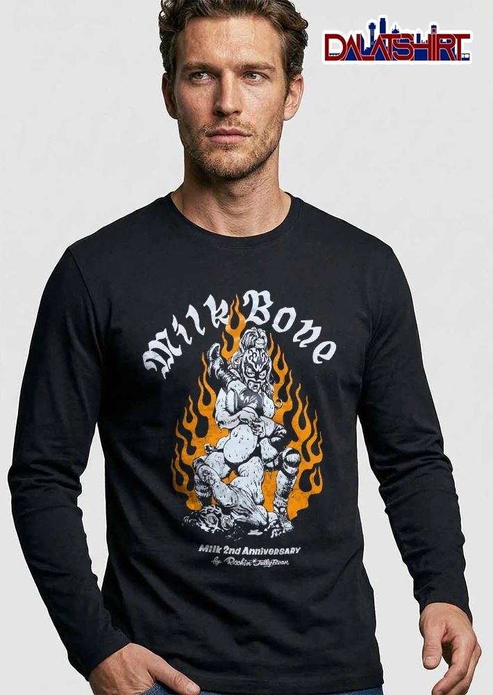 Milk Bone 2nd Anniversary By Rockin Jelly Bean Masked Wrestler Submission Hold Flames Line Art shirt