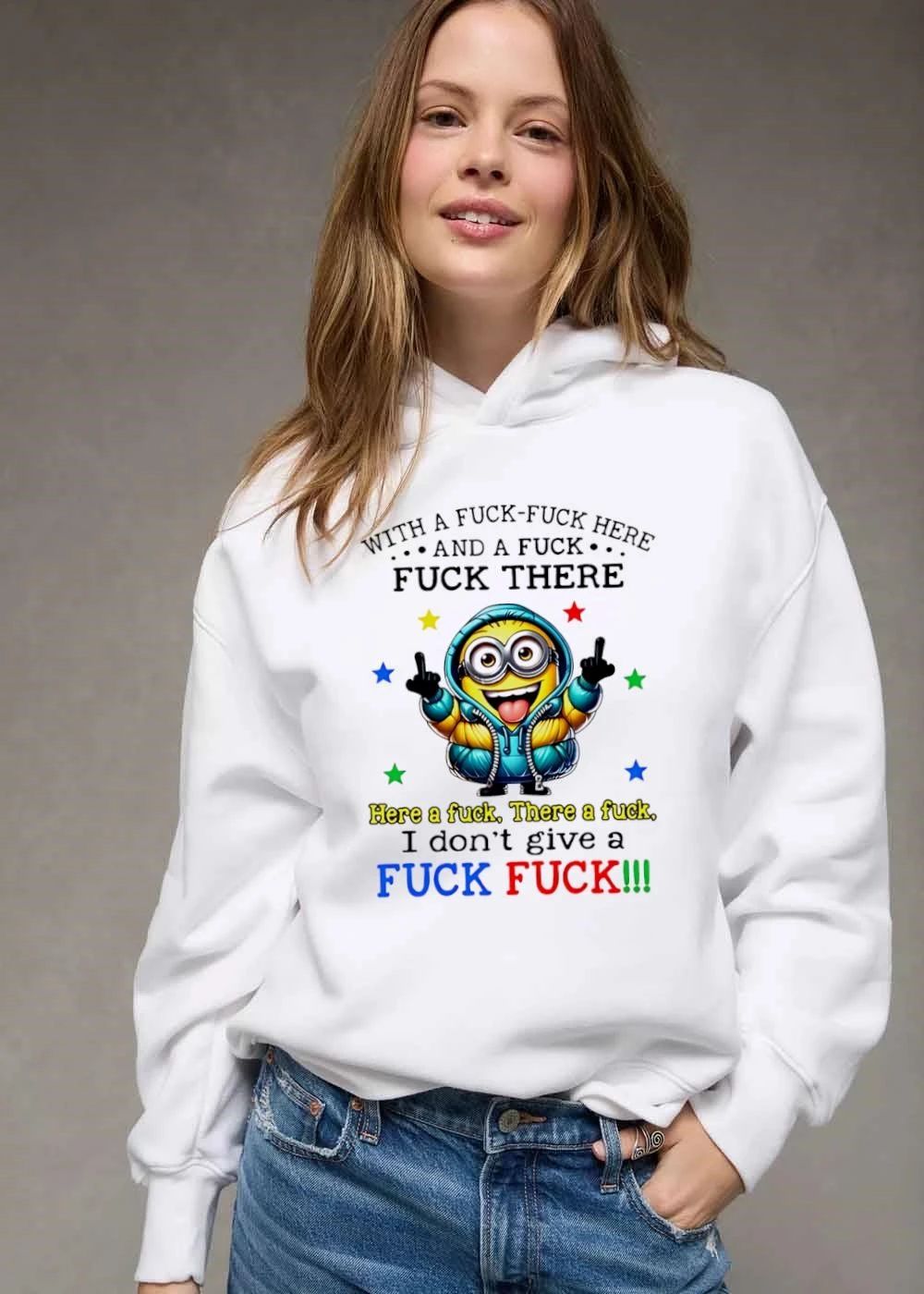 With A Fuck Here And There I Dont Give Cartoon Minion Middle Fingers Stars shirt