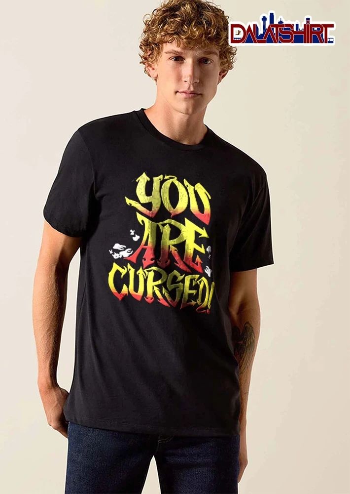 You Are Cursed Yellow Red Gradient Graffiti Text Flying Teeth shirt