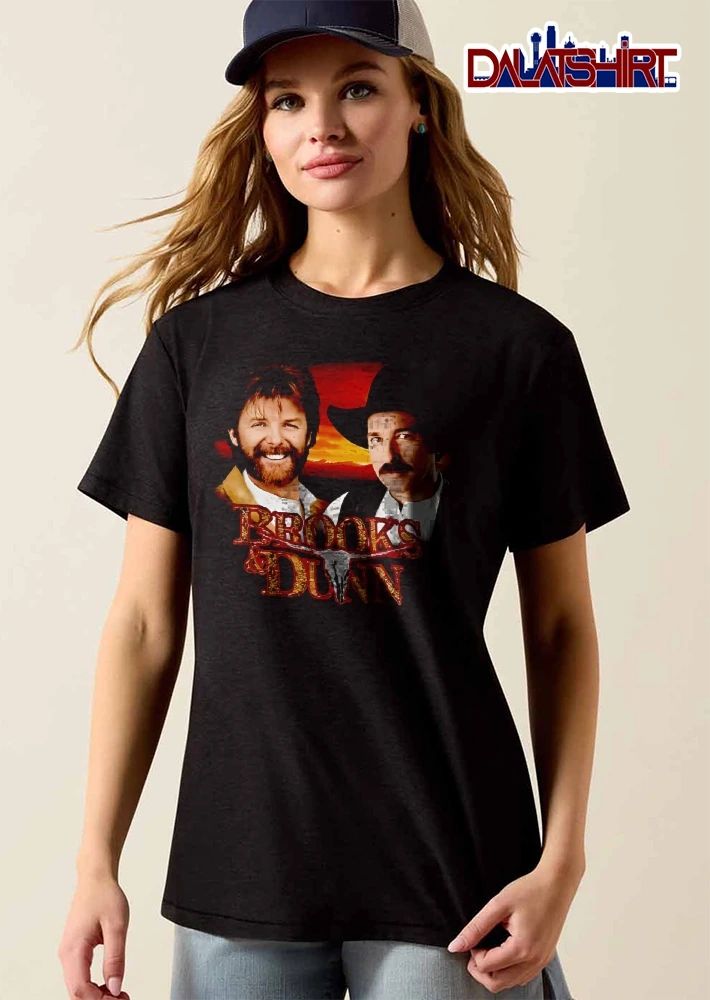 Brooks And Dunn Country Singers Portrait Sunset Steer Skull shirt
