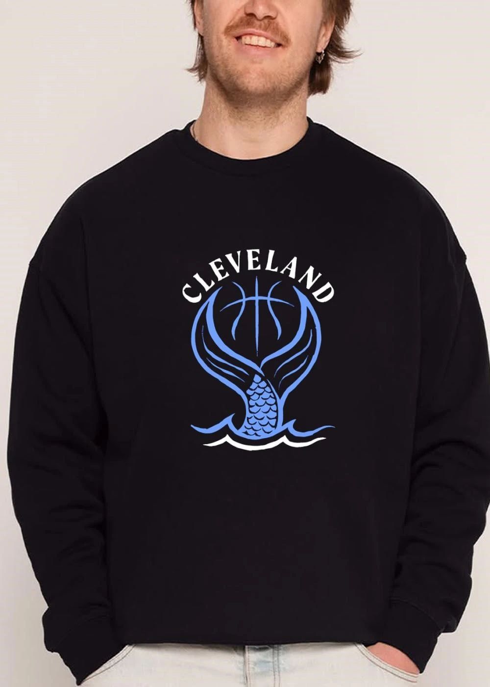 Cleveland Basketball Mermaid Tail Ocean Waves Blue Line Art shirt