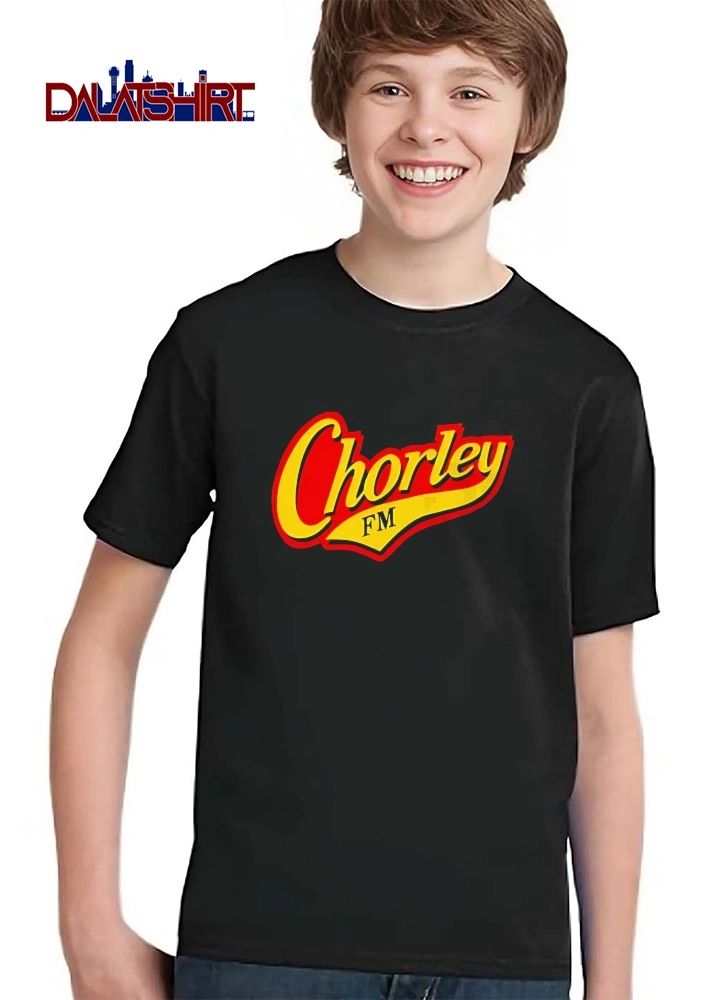 Chorley Fm Yellow Cursive Typography Red Layered Background shirt