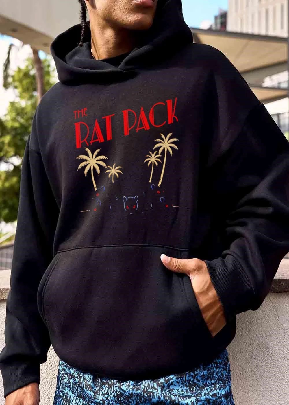 The Rat Pack Palm Trees Black Rats Glowing Red Eyes Distressed shirt