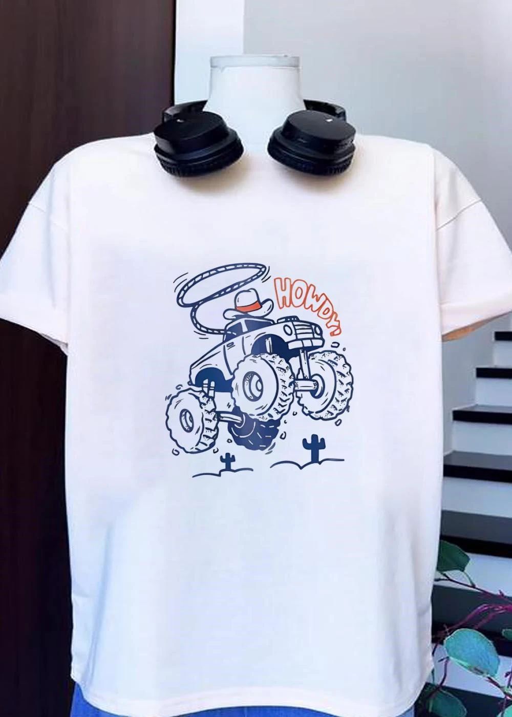 Howdy Cowboy Monster Truck Jumping Off Road T-Shirt