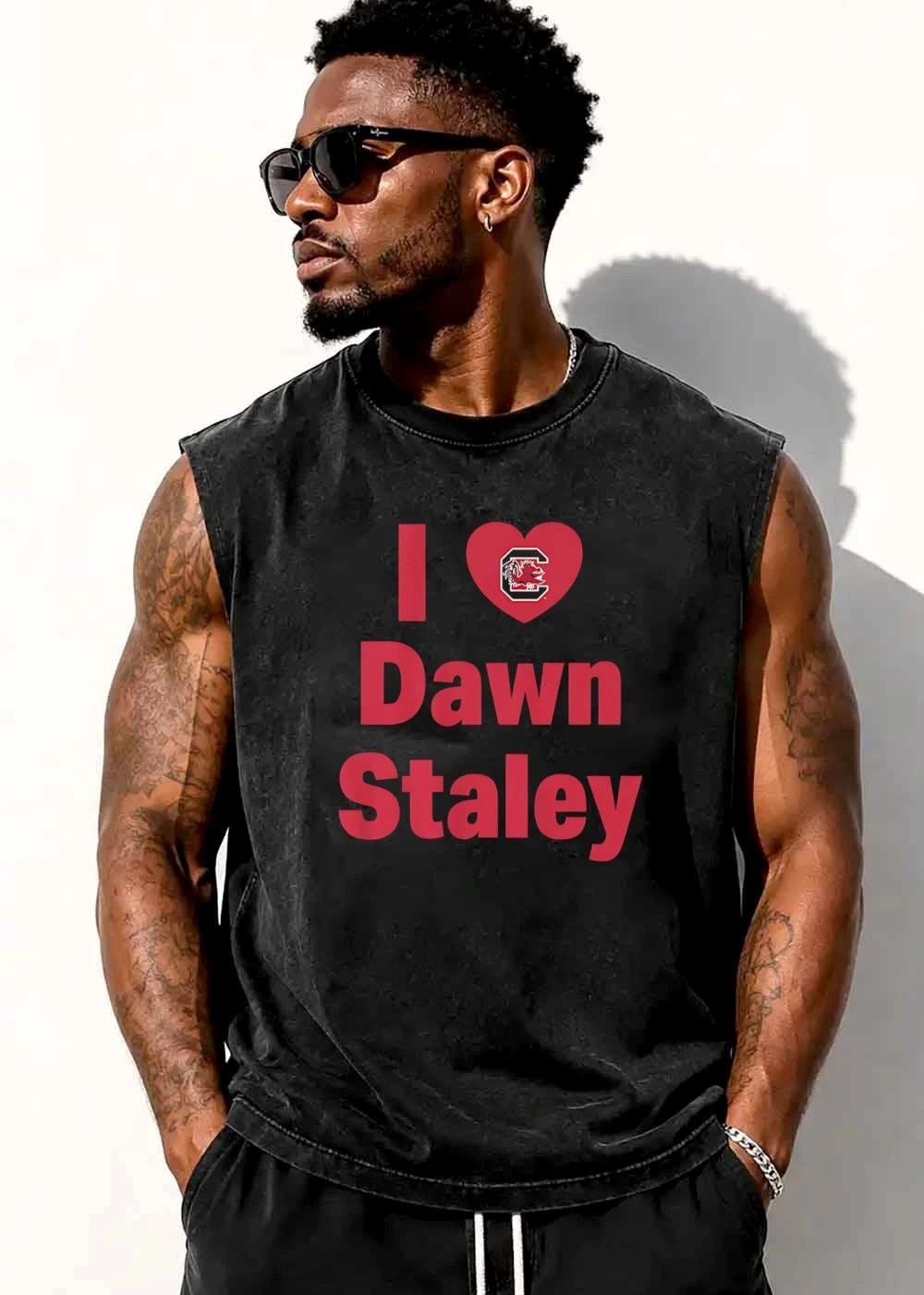 South Carolina Gamecocks NCAA I Love Dawn Staley Heart Logo Maroon Block Text shirt