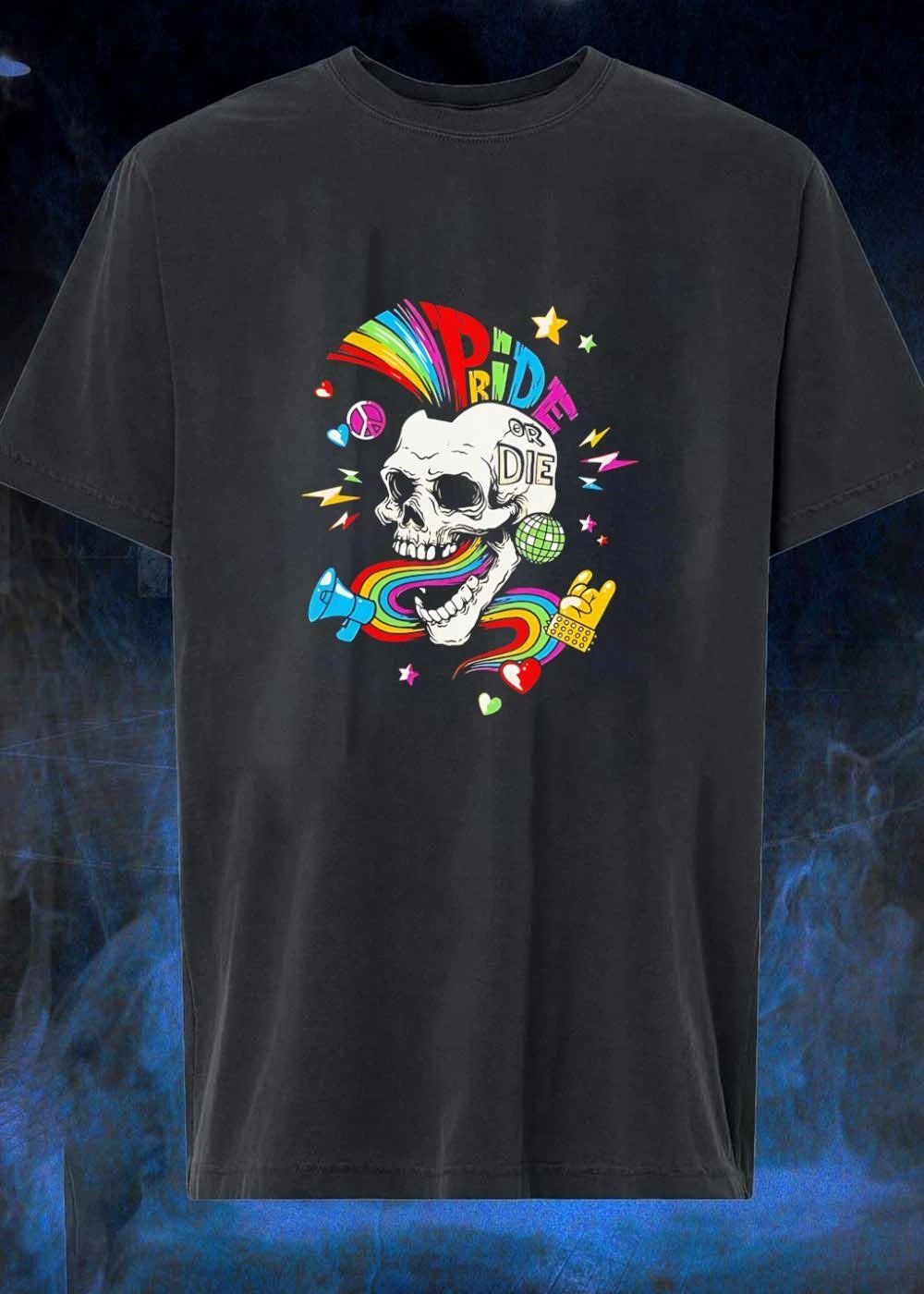 Pride or Die Skull Rainbow Punk Disco Megaphone Rock Hand Pride or Die shirt