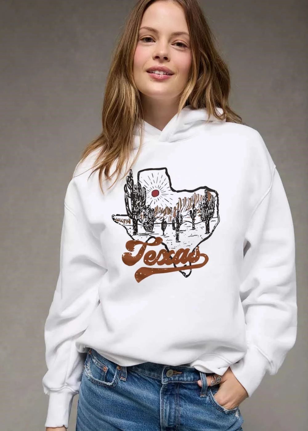Texas State Silhouette Desert Scene Cacti Sun Rays Line Art shirt
