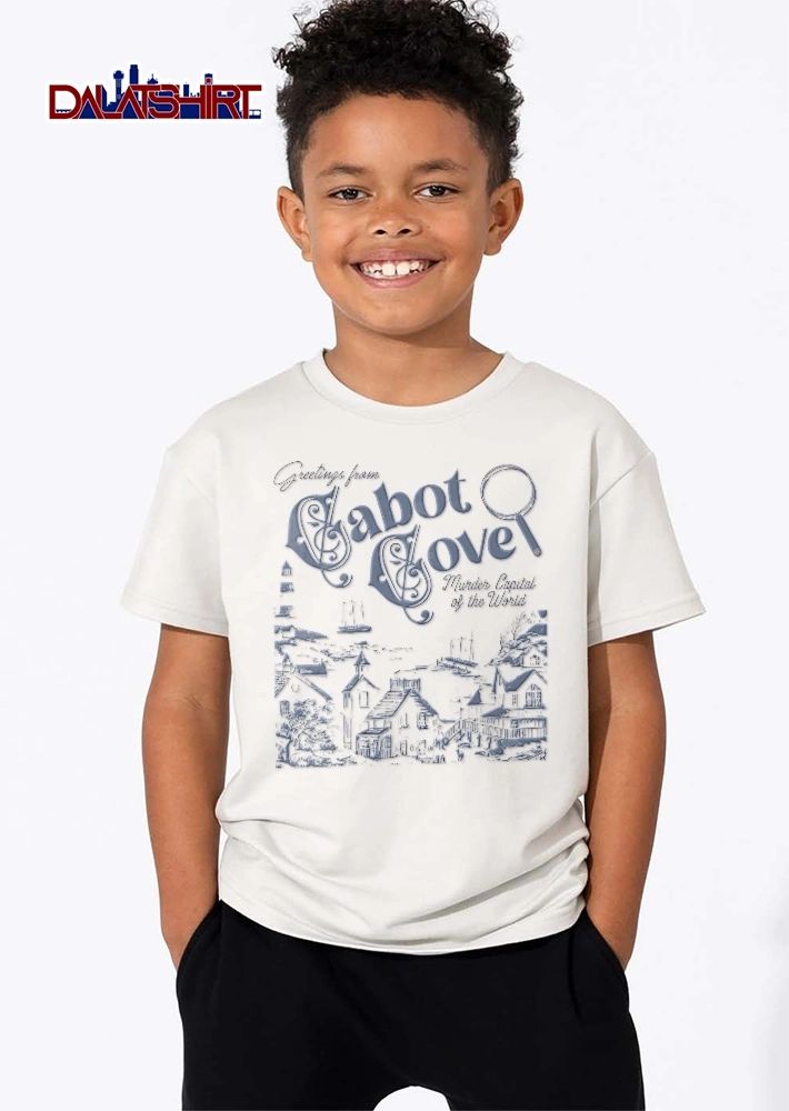 Greetings From Cabot Cove Murder Capital Of The World Magnifying Glass Coastal Village Line Art shirt