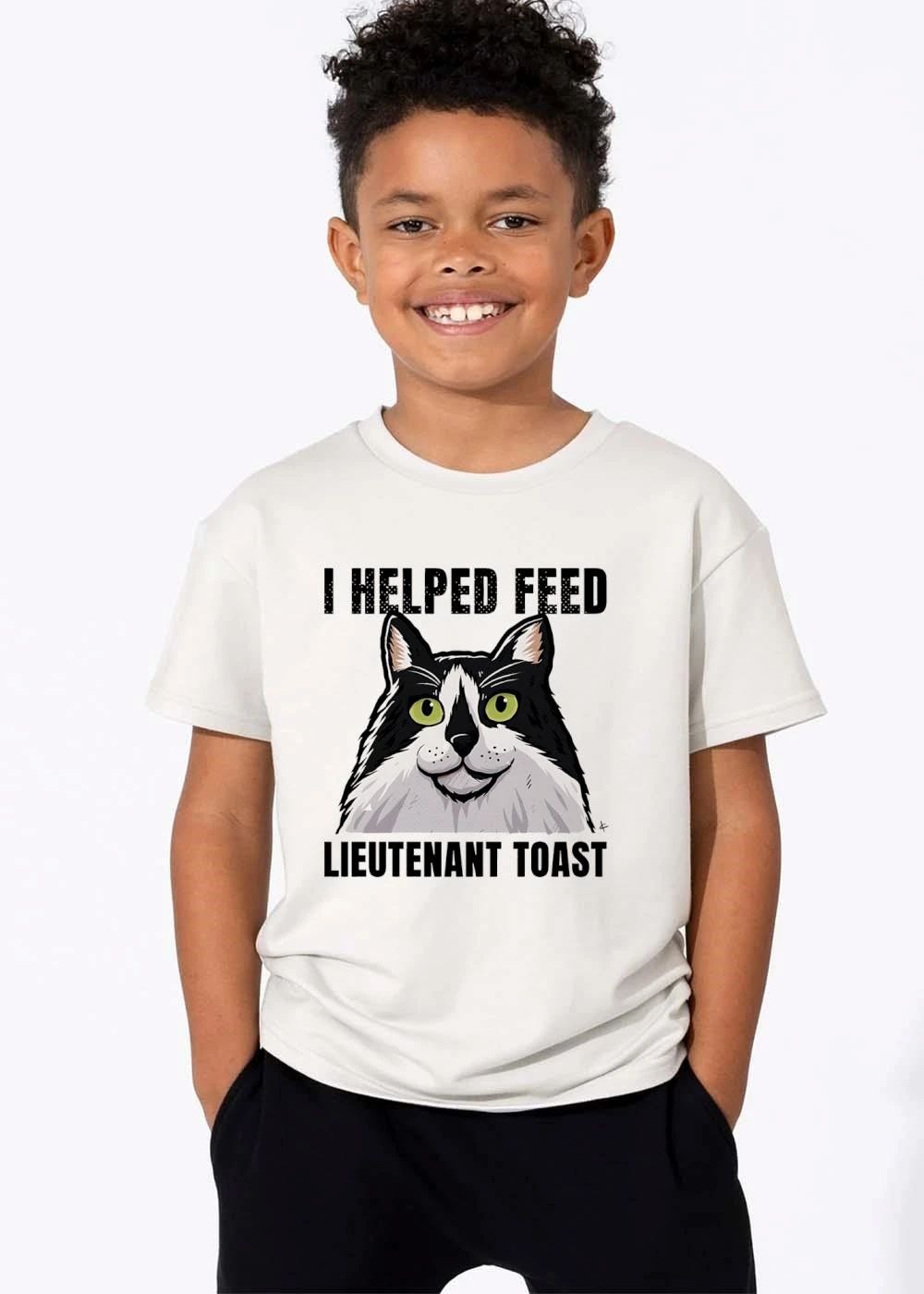 I Helped Feed Lieutenant Toast Tuxedo Cat Portrait Cartoon Illustration shirt