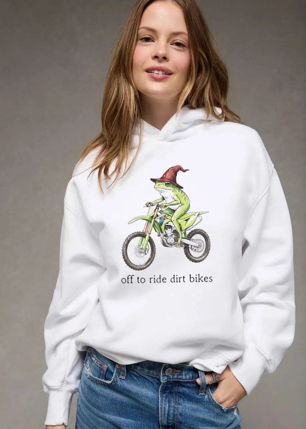 Off To Ride Dirt Bikes Green Frog Wizard Hat Motocross Cartoon shirt