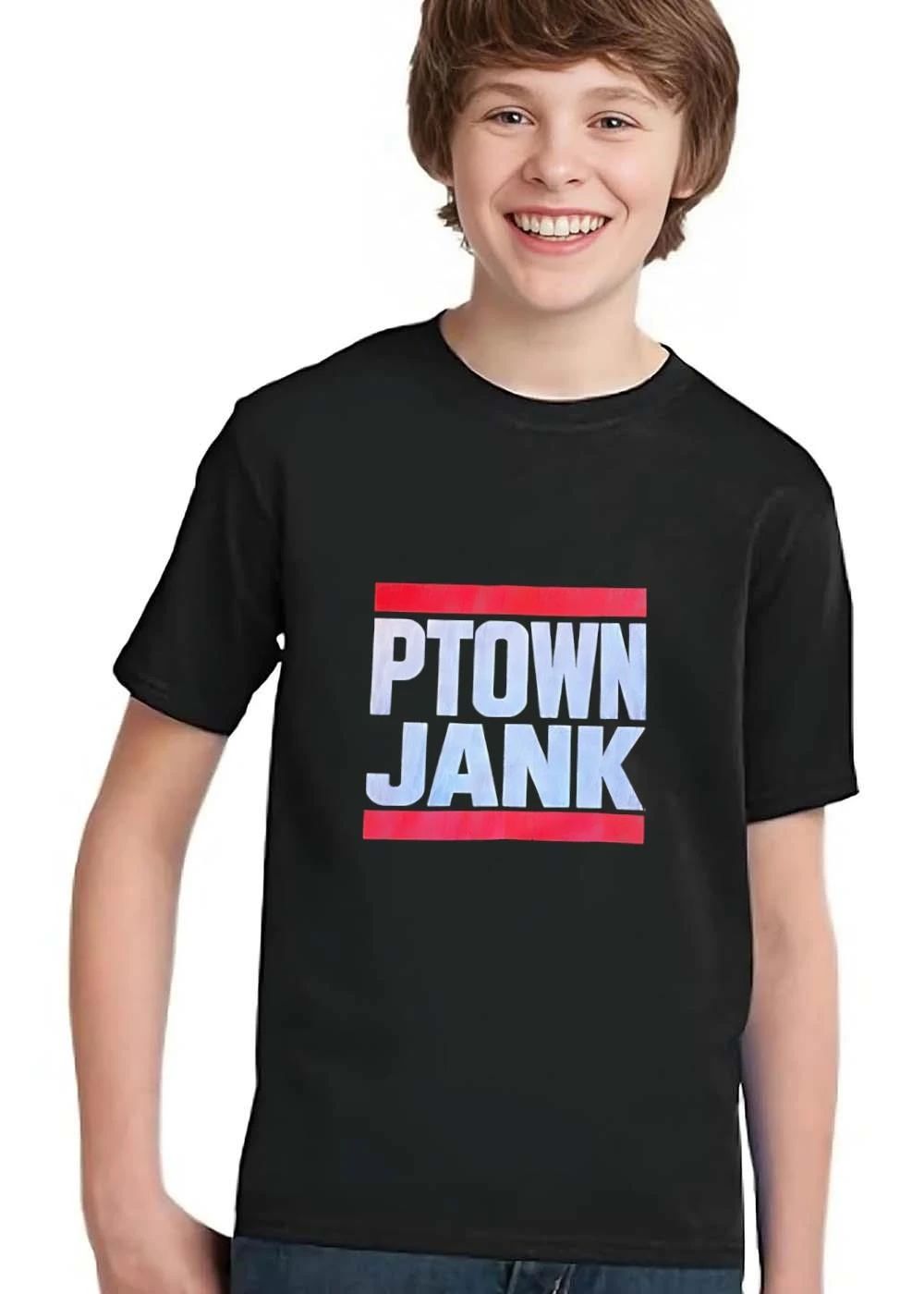 Ptown Jank Red Horizontal Bars White Textured Lettering shirt