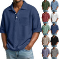 Mens Waffle Knit Polo Shirt Short Sleeve Textured Casual Summer Top Pocket