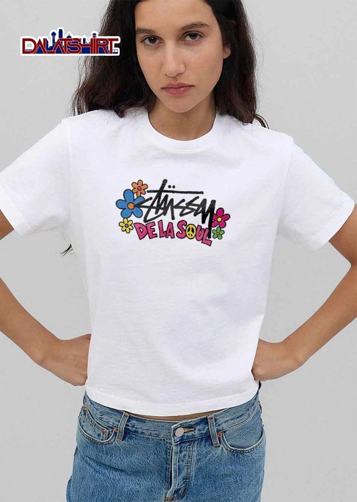Stussy De LA Soul Colorful Daisy Flowers Peace Symbol Graffiti shirt
