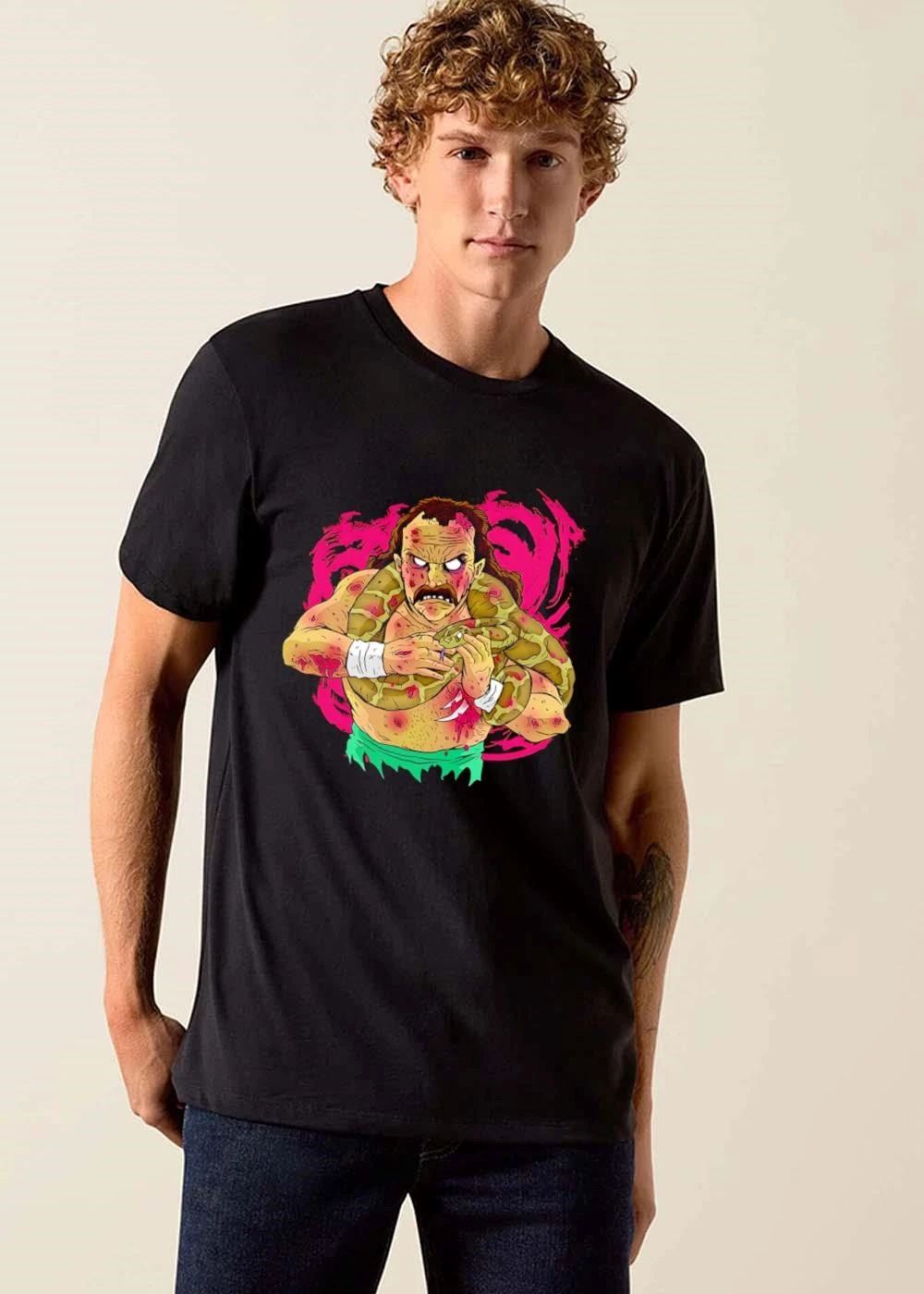 Mustachioed Zombie Wrestler Python Background Caricature shirt
