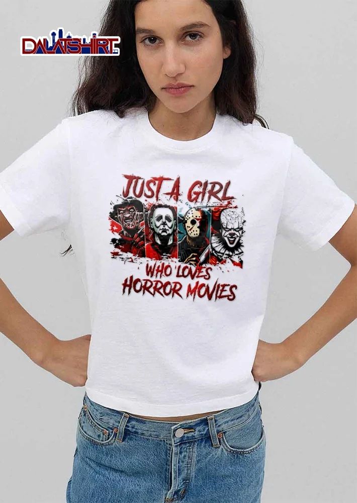 Just A Girl Who Loves Horror Movies Four Slasher Character Panels shirt